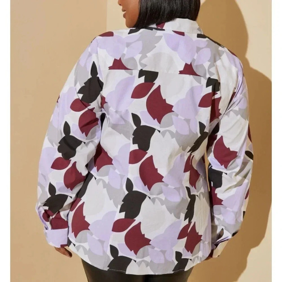 NWT Ashley Stewart Button Up Blouse Top Plus Sz 34 Lavender & Grey Floral Shirt - Picture 2 of 11